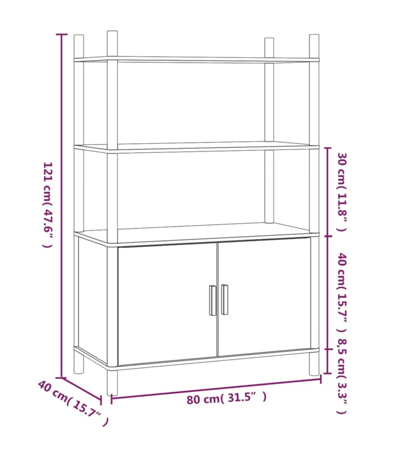 Hoge kast 80x40x121 cm bewerkt hout zwart