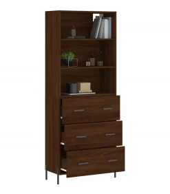 Hoge kast 69,5x34x180 cm bewerkt hout bruin eikenkleur