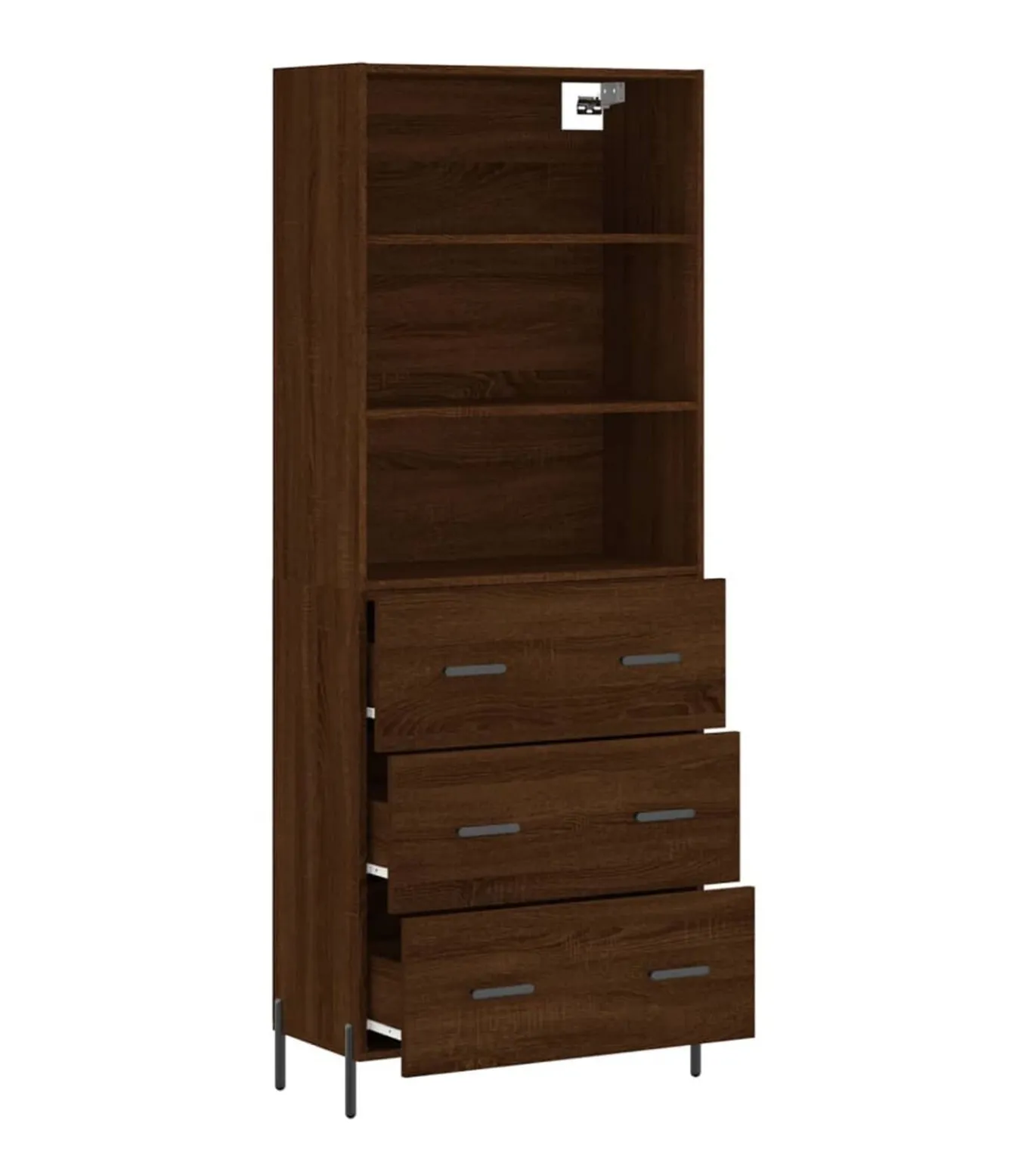 Hoge kast 69,5x34x180 cm bewerkt hout bruin eikenkleur