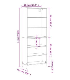 Hoge kast 69,5x32,5x180 cm bewerkt hout betongrijs