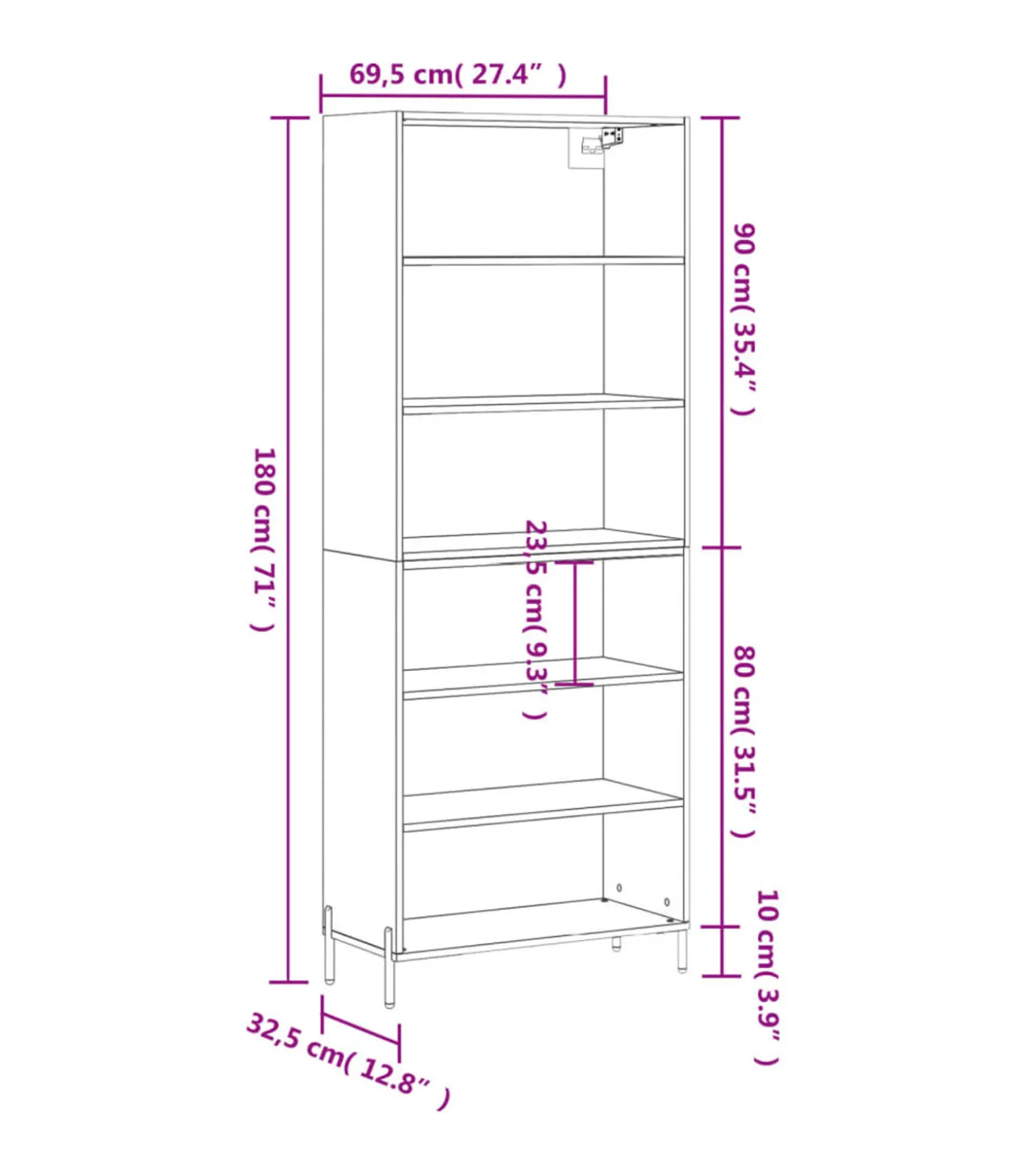 Hoge kast 69,5x32,5x180 cm bewerkt hout betongrijs