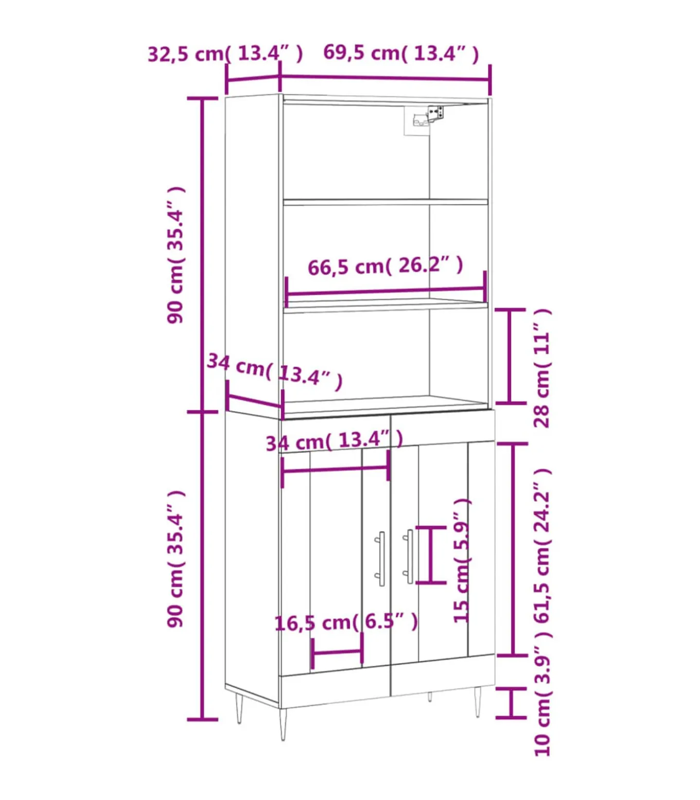 Hoge kast 69,5x34x180 cm bewerkt hout grijs sonoma eikenkleurig