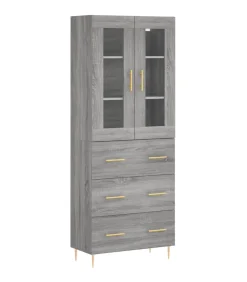 Hoge kast 69,5x34x180 cm bewerkt hout grijs sonoma eikenkleurig