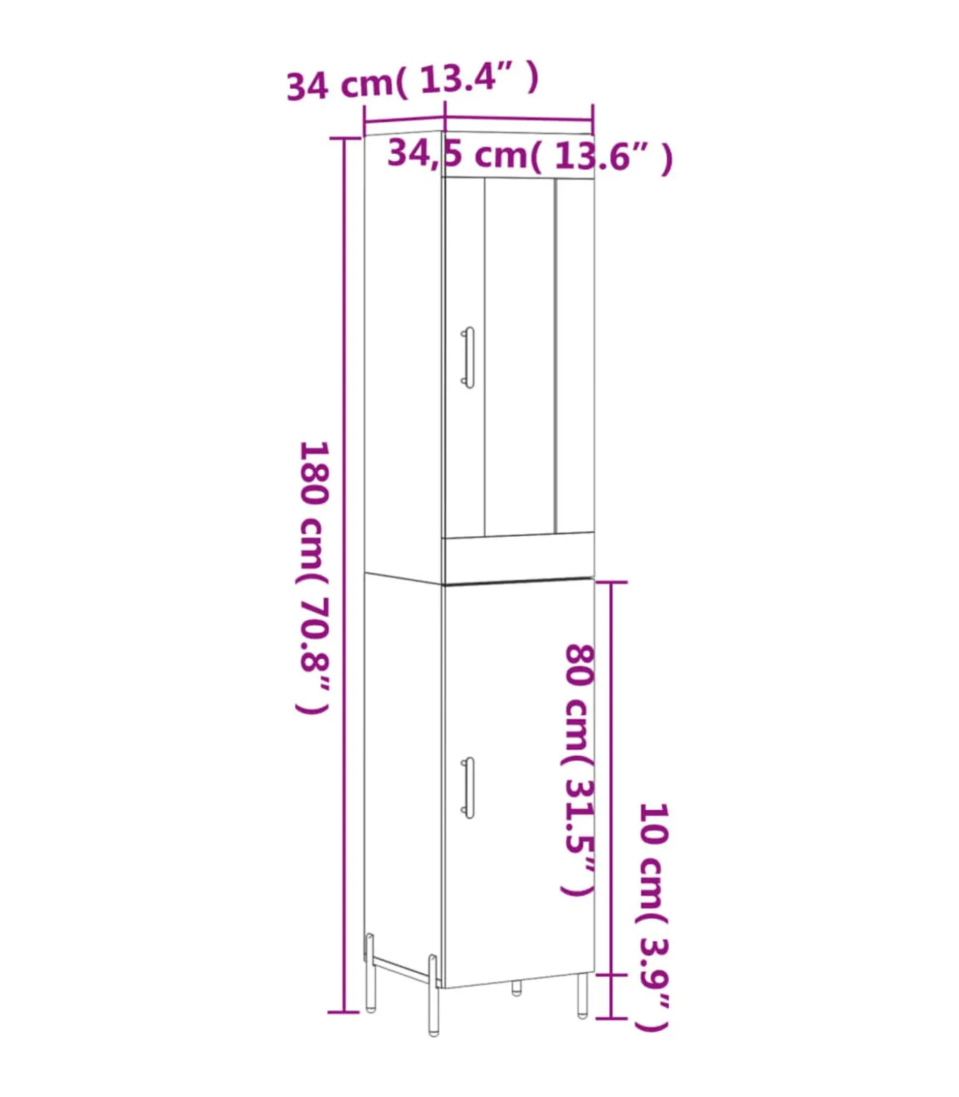Hoge kast 34,5x34x180 cm bewerkt hout grijs sonoma eikenkleurig