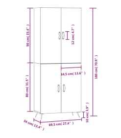 Hoge kast 69,5x34x180 cm bewerkt hout betongrijs