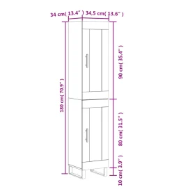 Hoge kast 34,5x34x180 cm bewerkt hout betongrijs