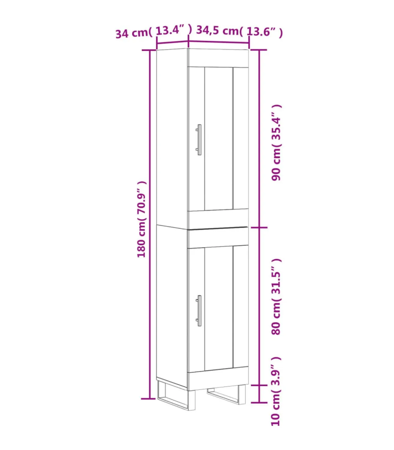 Hoge kast 34,5x34x180 cm bewerkt hout betongrijs