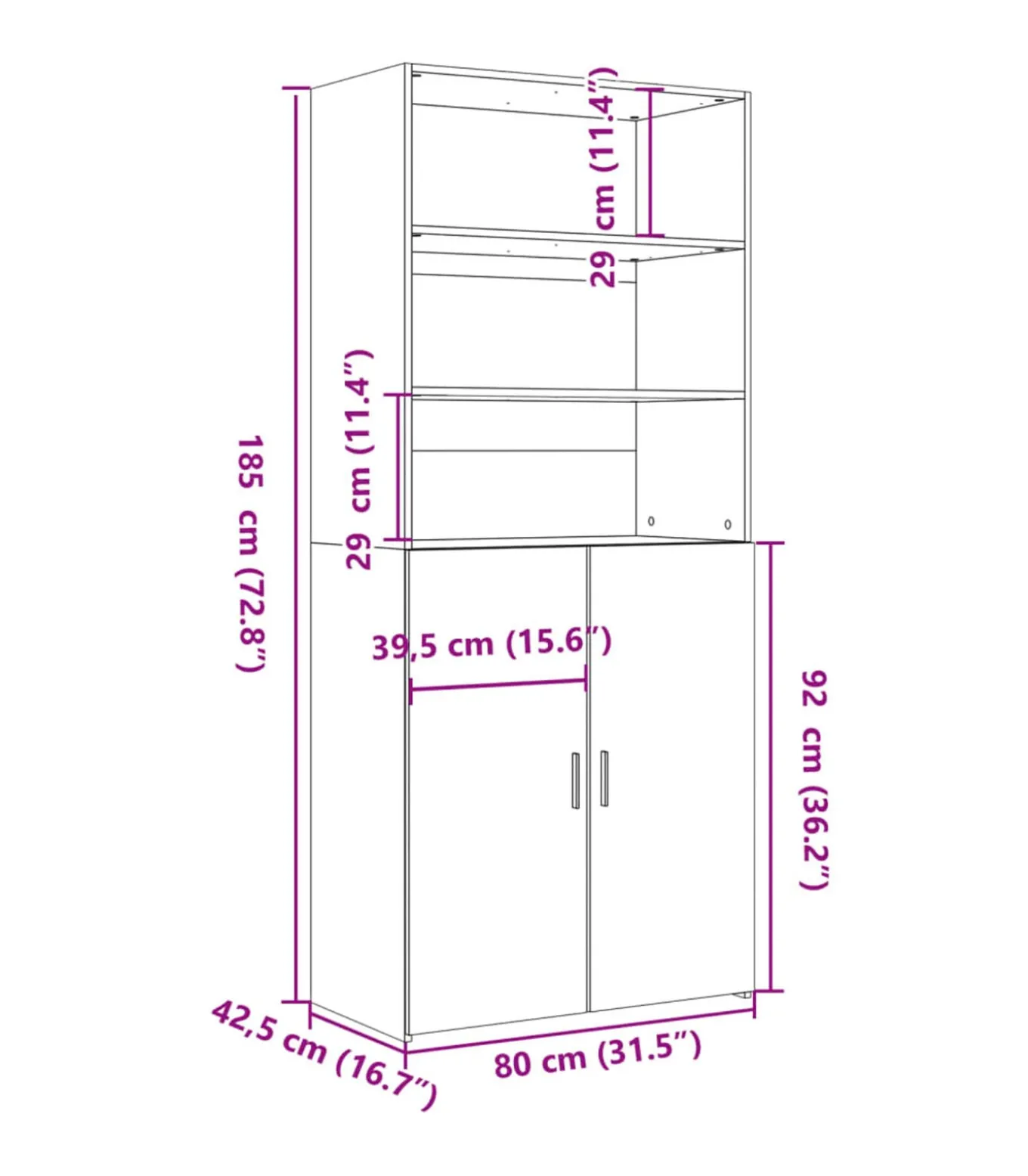 Hoge kast 80x42,5x185 cm bewerkt hout grijs sonoma eikenkleurig