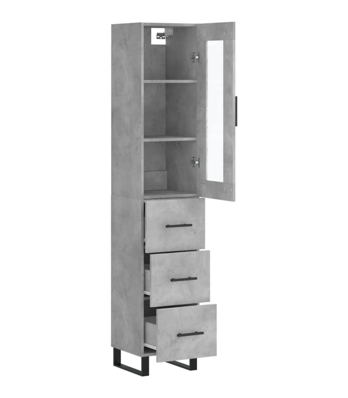 Hoge kast 34,5x34x180 cm bewerkt hout betongrijs