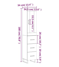 Hoge kast 34,5x34x180 cm bewerkt hout betongrijs