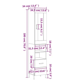 Hoge kast 34,5x34x180 cm bewerkt hout betongrijs