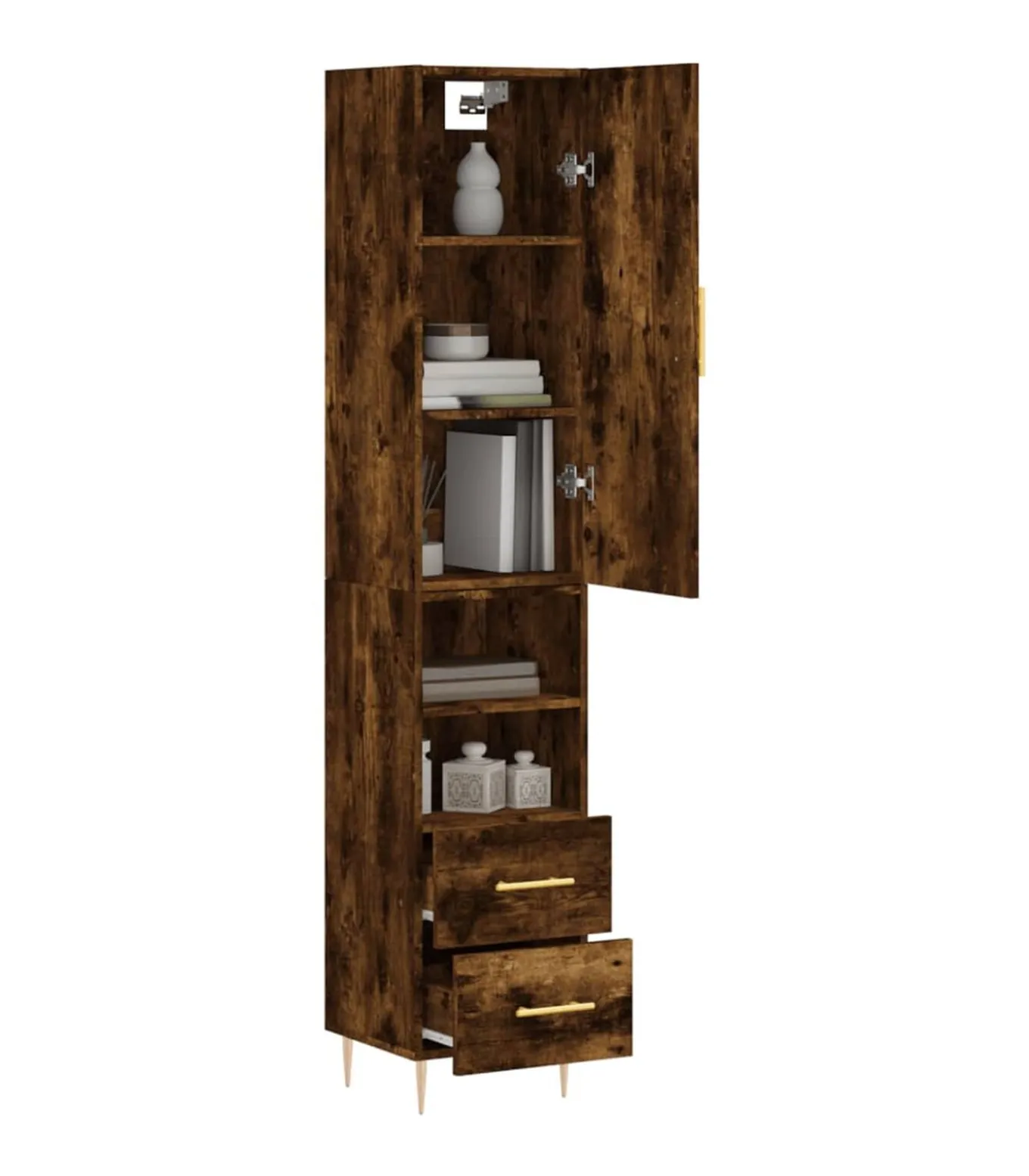 Hoge kast 34,5x34x180 cm bewerkt hout gerookt eikenkleurig