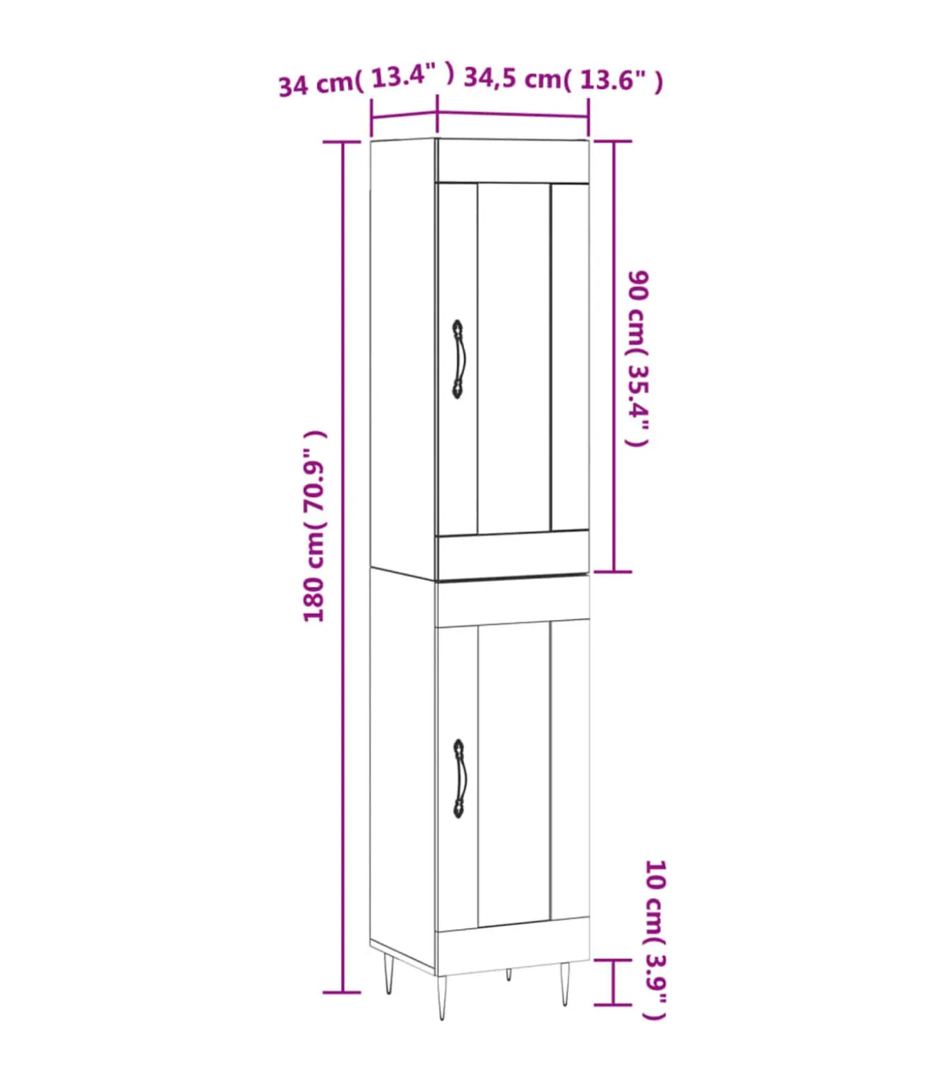 Hoge kast 34,5x34x180 cm bewerkt hout betongrijs