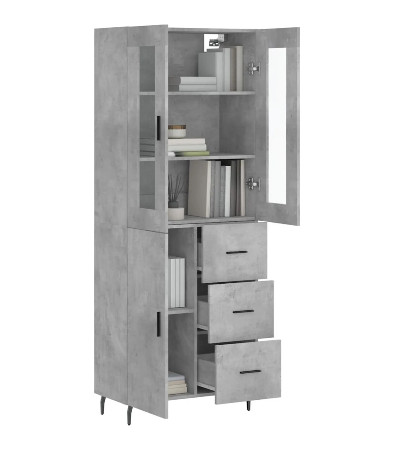 Hoge kast 69,5x34x180 cm bewerkt hout betongrijs