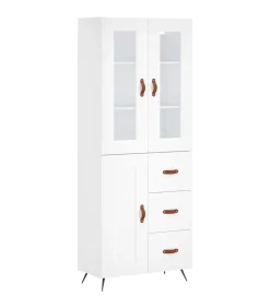 Hoge kast 69,5x34x180 cm bewerkt hout wit
