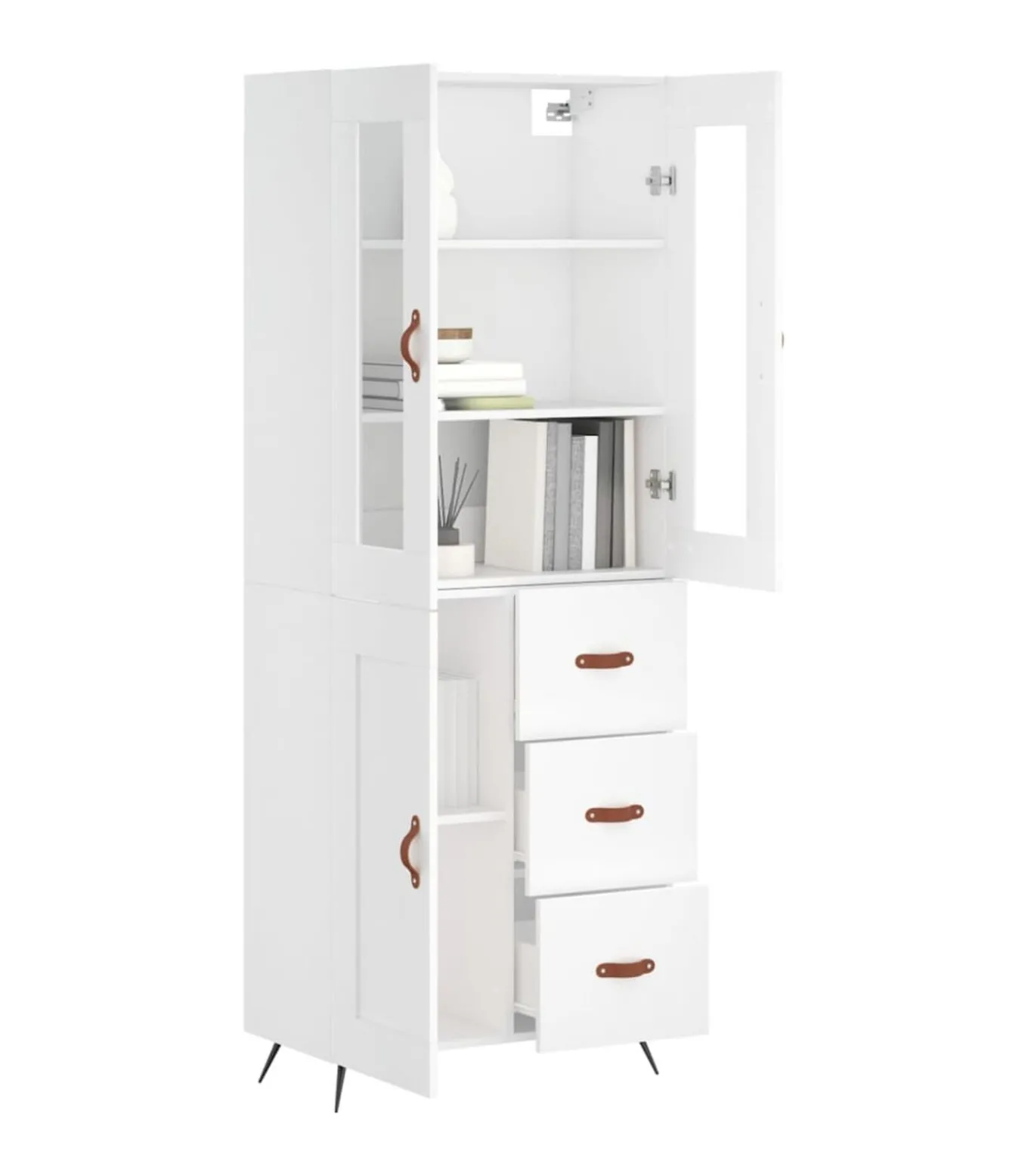 Hoge kast 69,5x34x180 cm bewerkt hout wit