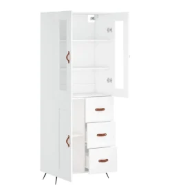 Hoge kast 69,5x34x180 cm bewerkt hout wit