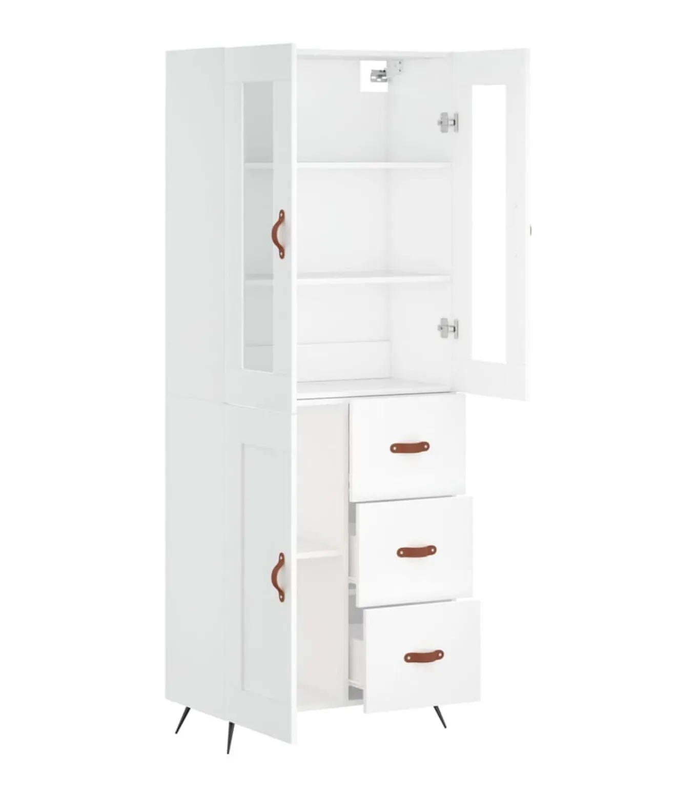 Hoge kast 69,5x34x180 cm bewerkt hout wit