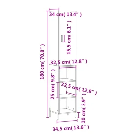 Hoge kast 34,5x34x180 cm bewerkt hout grijs sonoma eikenkleurig