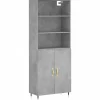 Hoge kast 69,5x34x180 cm bewerkt hout betongrijs