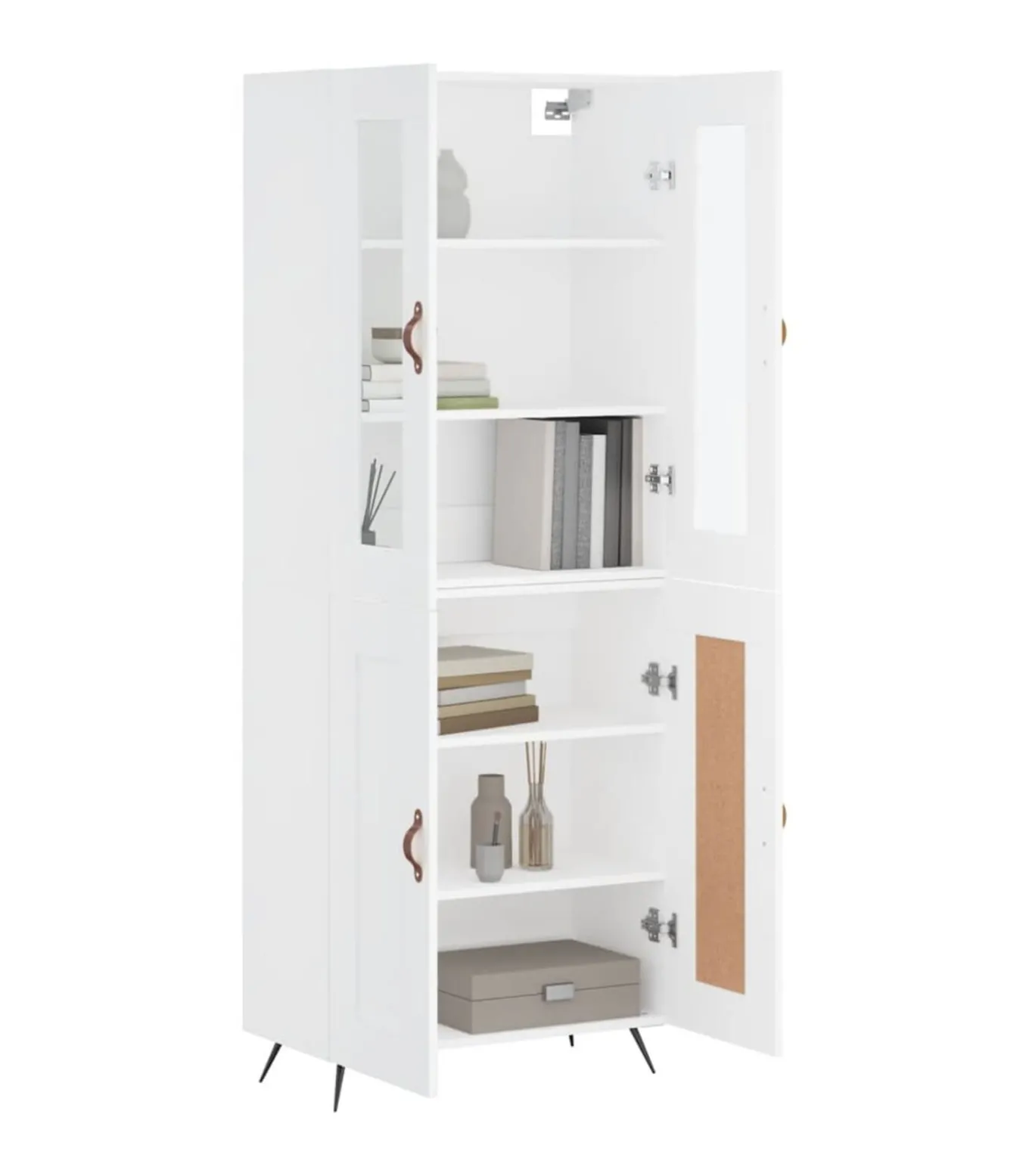 Hoge kast 69,5x34x180 cm bewerkt hout wit