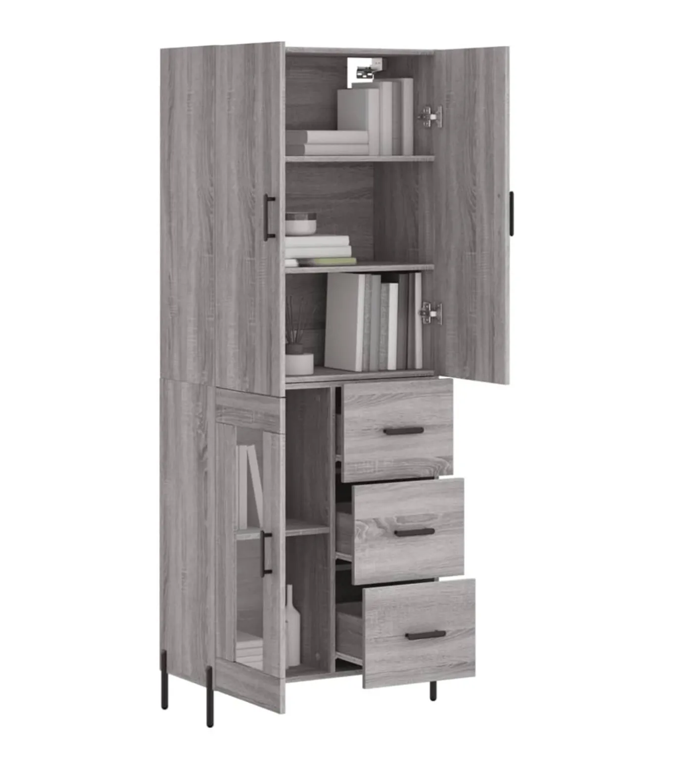 Hoge kast 69,5x34x180 cm bewerkt hout grijs sonoma eikenkleurig