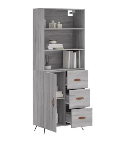 Hoge kast 69,5x34x180 cm bewerkt hout grijs sonoma eikenkleurig