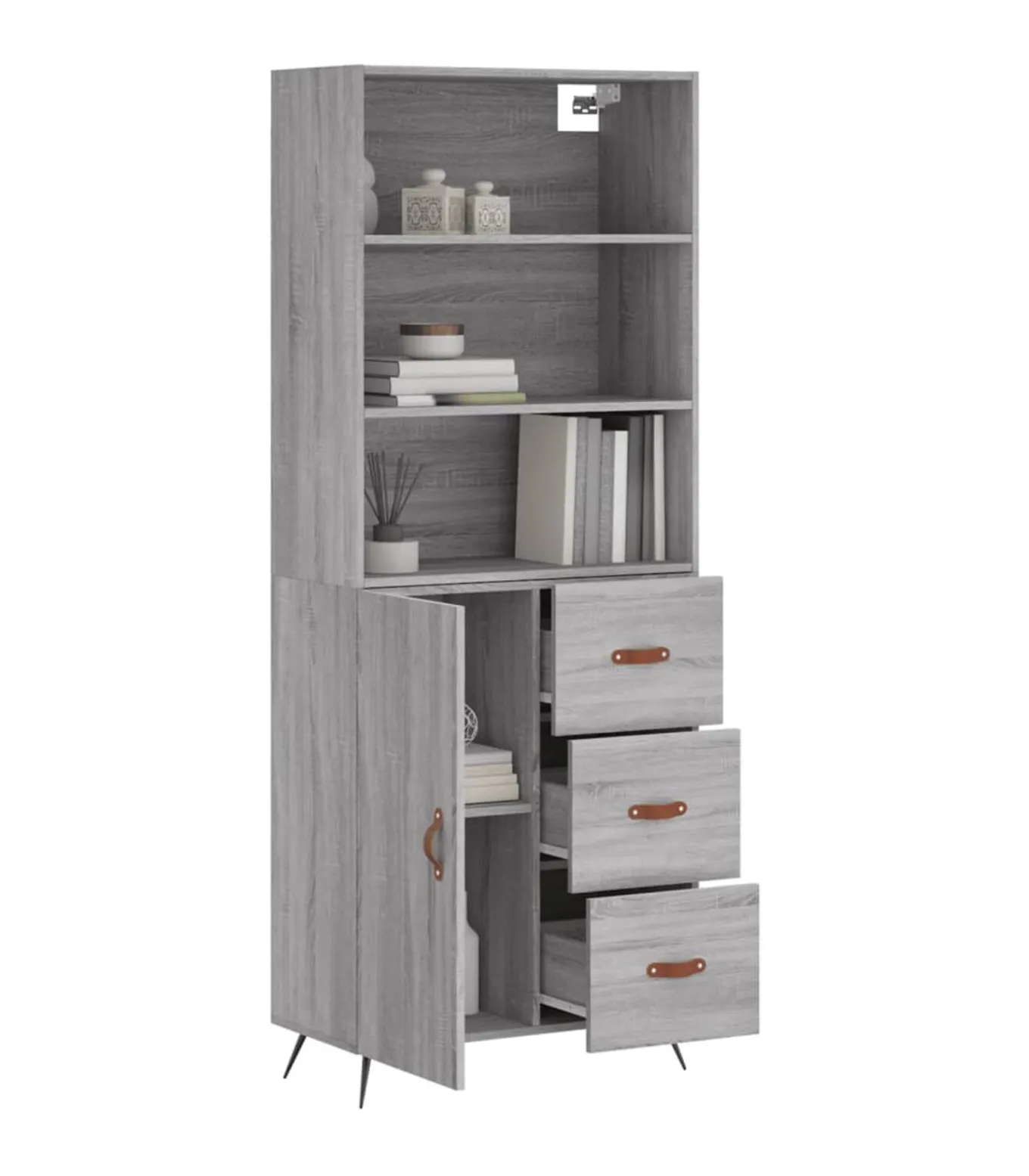 Hoge kast 69,5x34x180 cm bewerkt hout grijs sonoma eikenkleurig