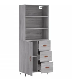 Hoge kast 69,5x34x180 cm bewerkt hout grijs sonoma eikenkleurig