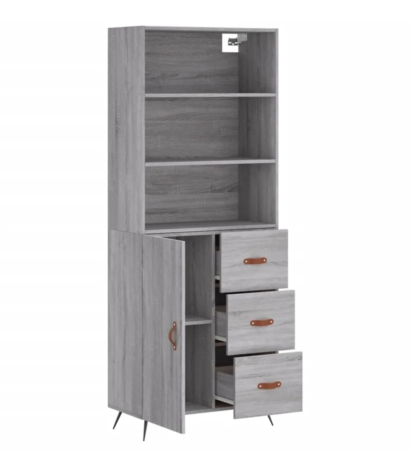 Hoge kast 69,5x34x180 cm bewerkt hout grijs sonoma eikenkleurig