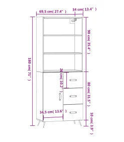 Hoge kast 69,5x34x180 cm bewerkt hout grijs sonoma eikenkleurig