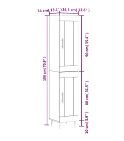 Hoge kast 34,5x34x180 cm bewerkt hout grijs sonoma eikenkleurig