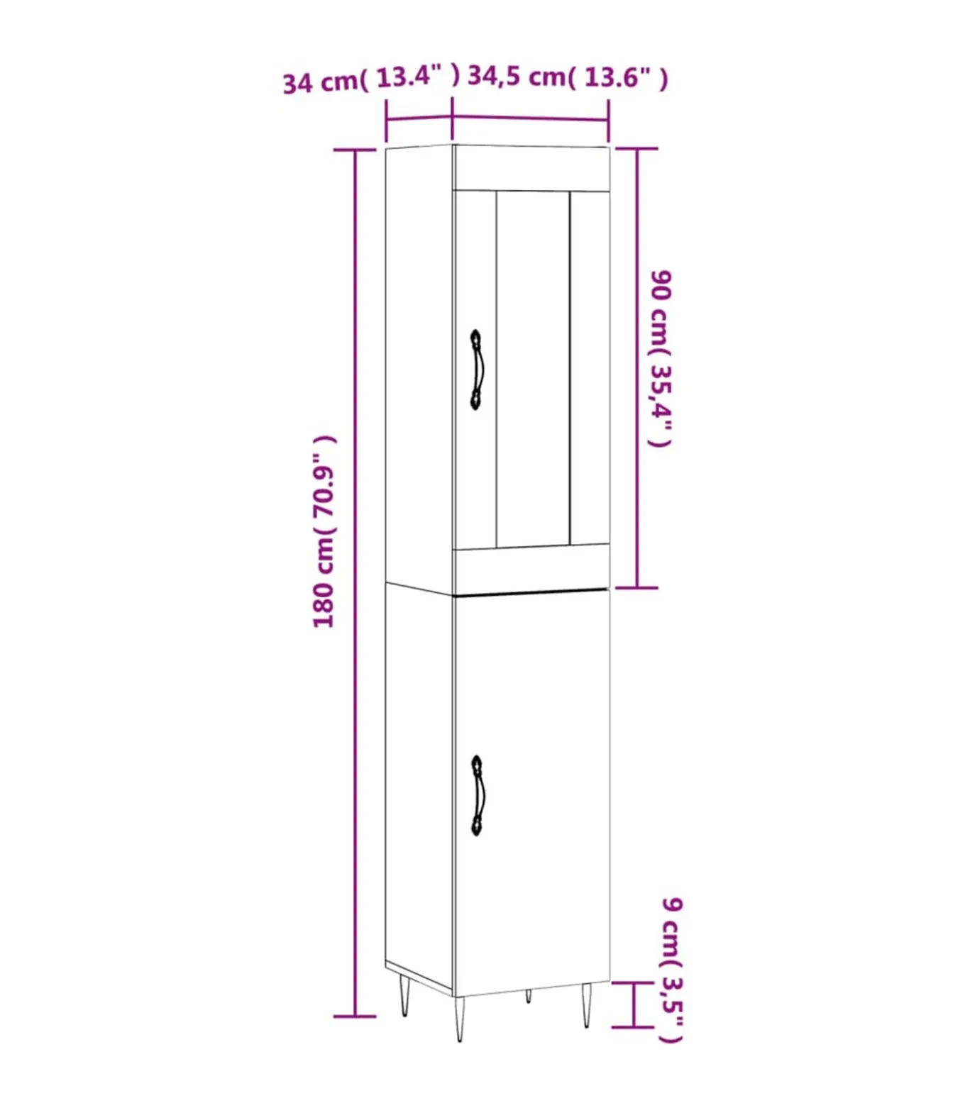 Hoge kast 34,5x34x180 cm bewerkt hout betongrijs