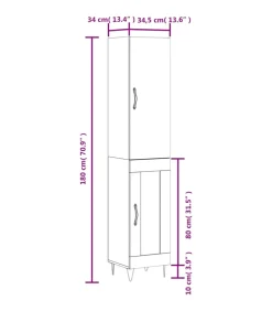 Hoge kast 34,5x34x180 cm bewerkt hout grijs sonoma eikenkleurig