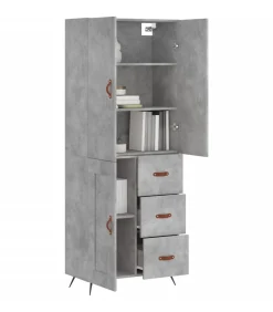 Hoge kast 69,5x34x180 cm bewerkt hout betongrijs