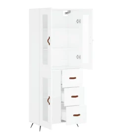 Hoge kast 69,5x34x180 cm bewerkt hout wit