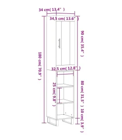 Hoge kast 34,5x34x180 cm bewerkt hout grijs sonoma eikenkleurig