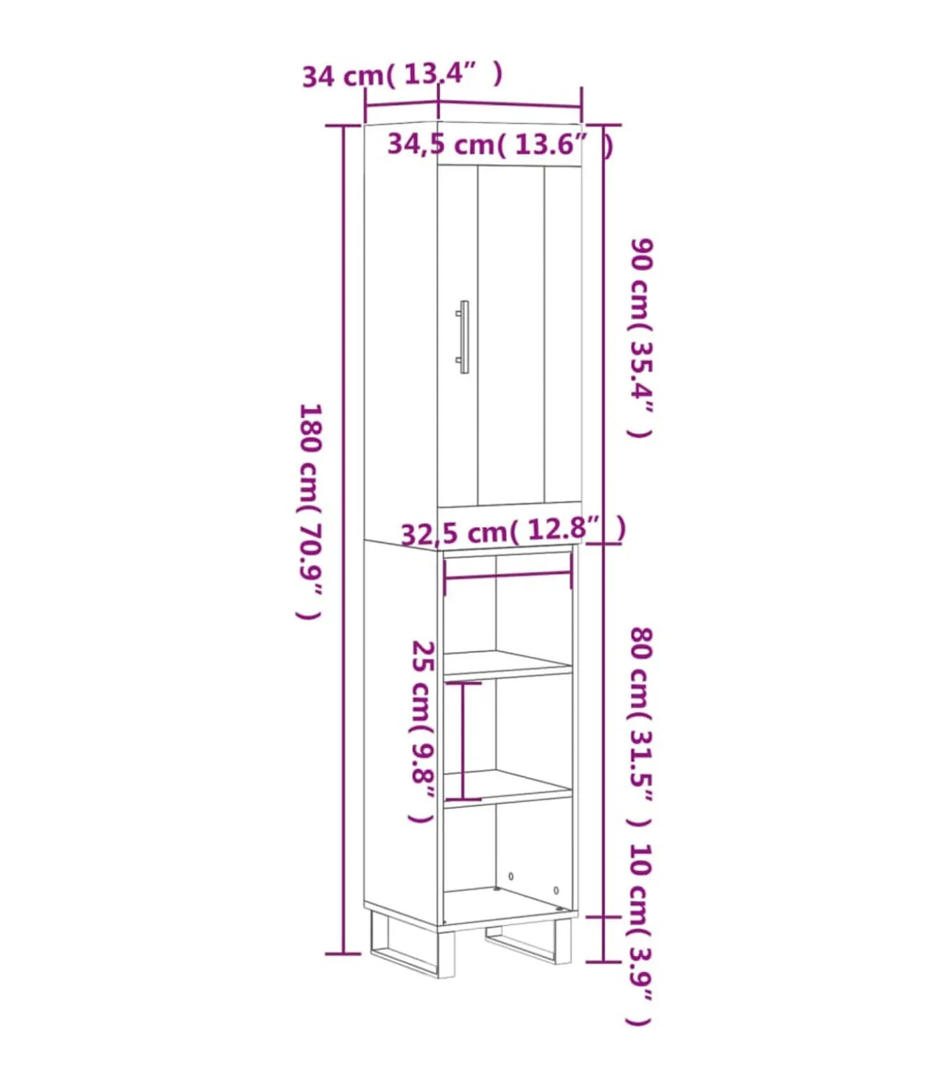Hoge kast 34,5x34x180 cm bewerkt hout grijs sonoma eikenkleurig