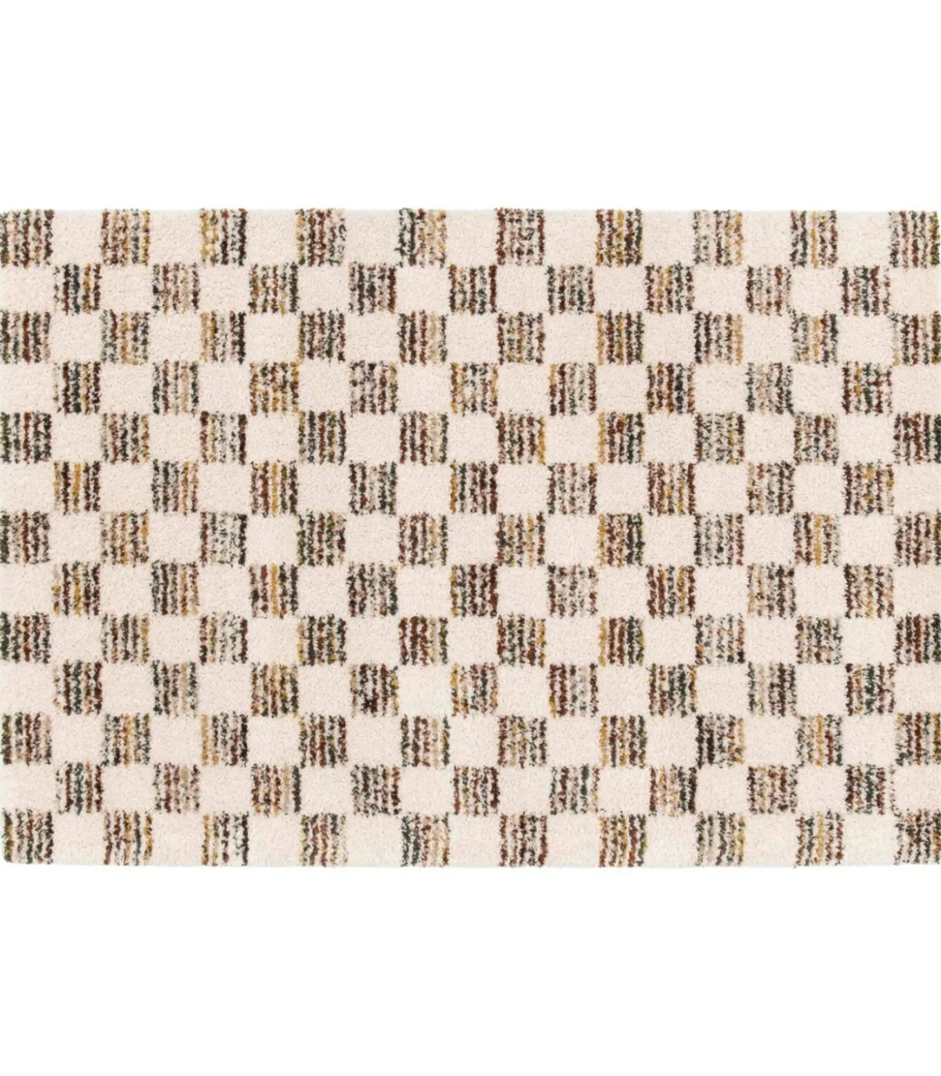 Hoogpolig vloerkleed met bruin vierkant patroon 120 x 170 cm