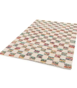Hoogpolig vloerkleed met veelkleurig vierkant patroon 120 x 170 cm