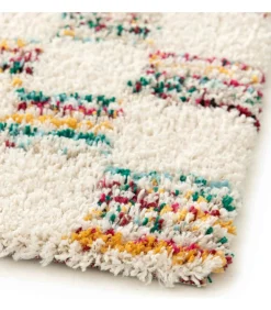 Hoogpolig vloerkleed met veelkleurig vierkant patroon 120 x 170 cm