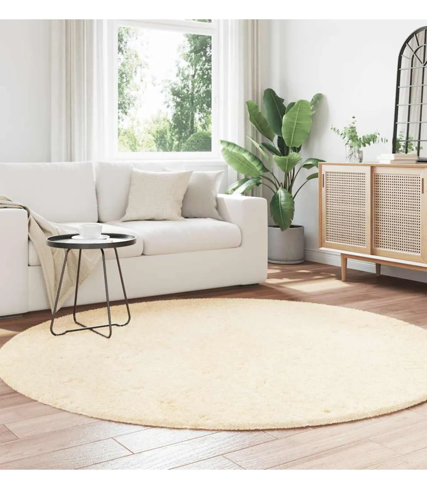 Hoogpolig vloerkleed NAVARRA 200x200 cm polyester crèmekleurig