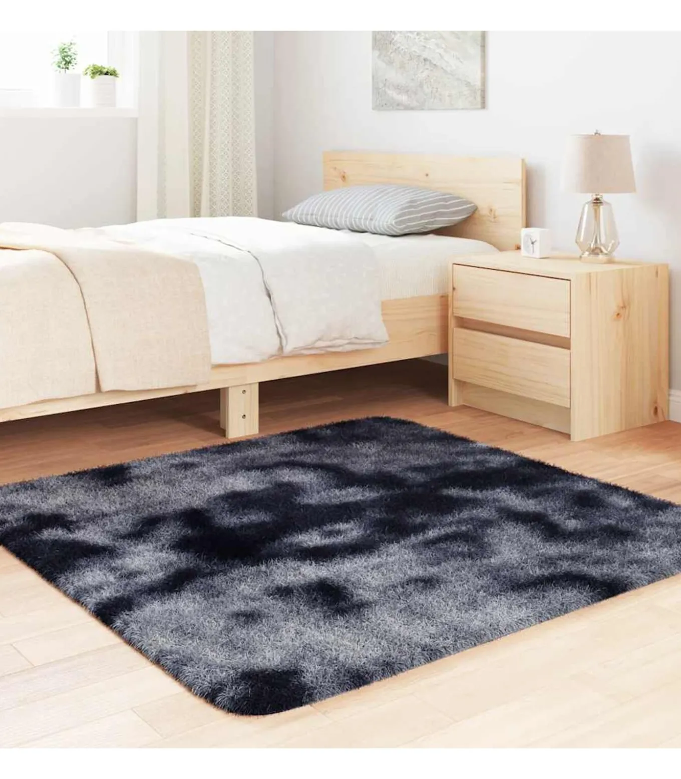 Hoogpolig vloerkleed NAVARRA 120x120 cm polyester donkergrijs