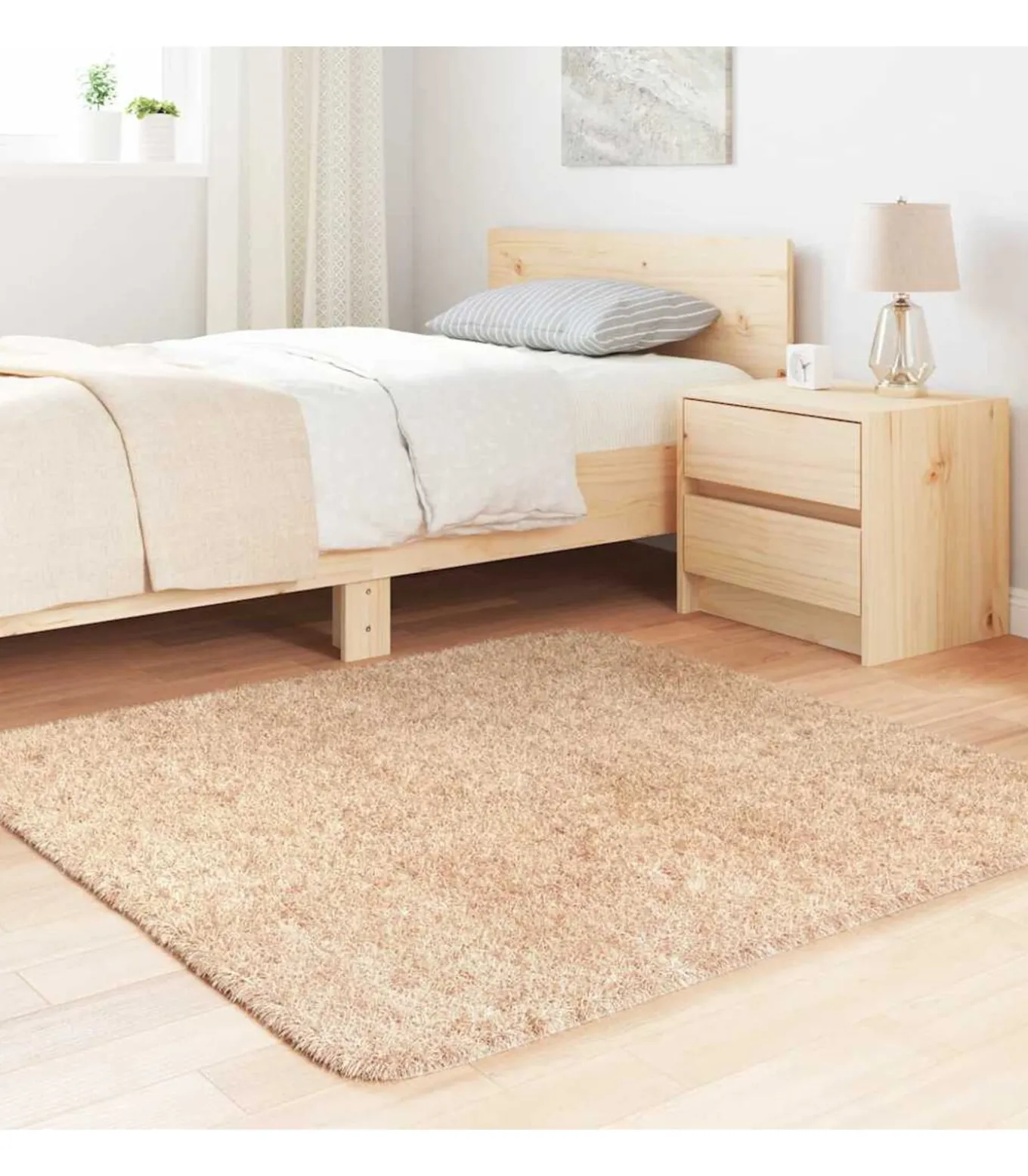 Hoogpolig vloerkleed NAVARRA 120x120 cm polyester beige