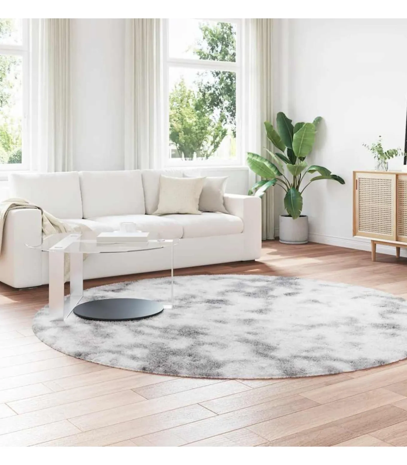 Hoogpolig vloerkleed NAVARRA 240x240 cm polyester zilvergrijs