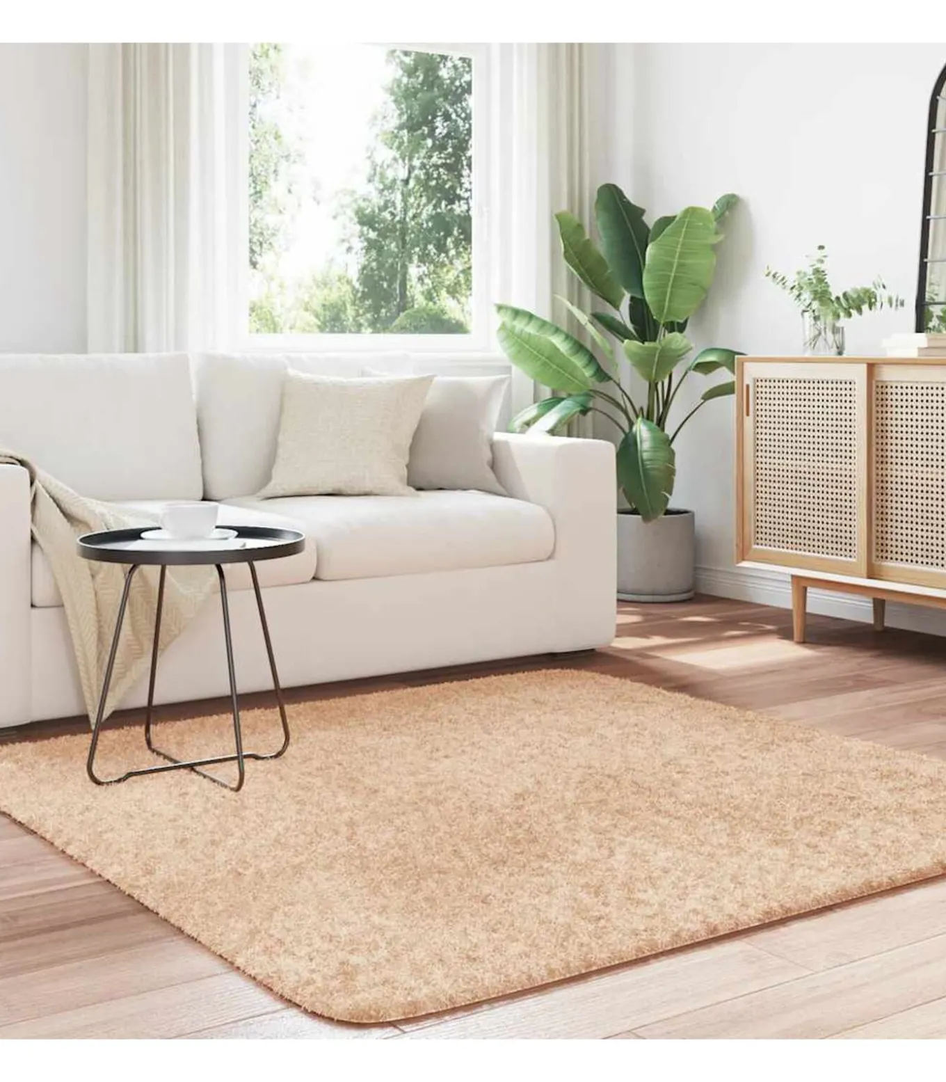 Hoogpolig vloerkleed NAVARRA 160x160 cm polyester beige