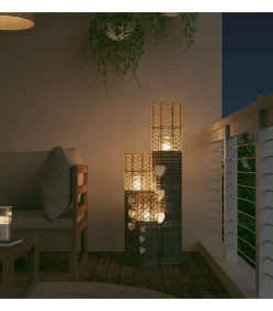 Kaarsenhouders 3 st wicker grijs