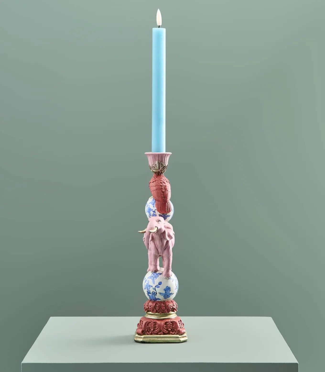 Kandelaar Papegaai op Olifant/roze/blauw/wit