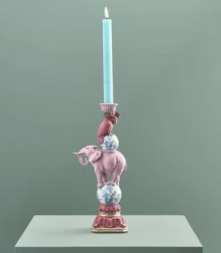 Kandelaar Papegaai op Olifant/roze/blauw/wit