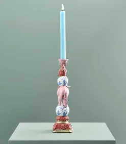 Kandelaar Papegaai op Olifant/roze/blauw/wit